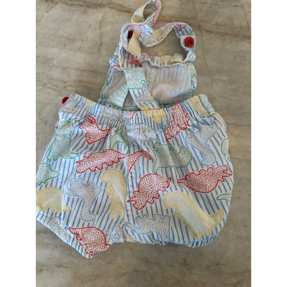 Vintage Baby Offspring Overalls 12 Months White Blue Striped Dinosaur Print - Picture 4 of 7